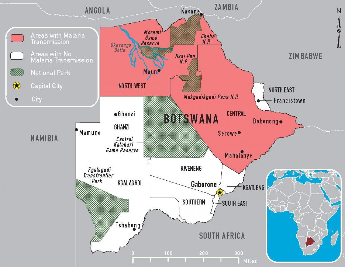 térkép Botswana malária