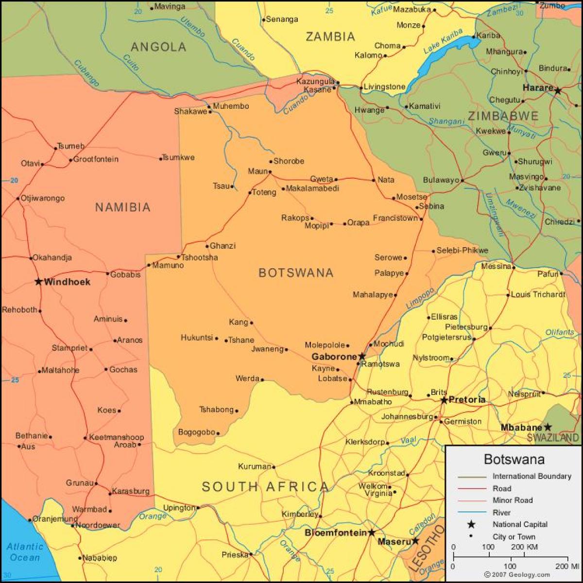 térkép Botswana mutatja az összes falvak