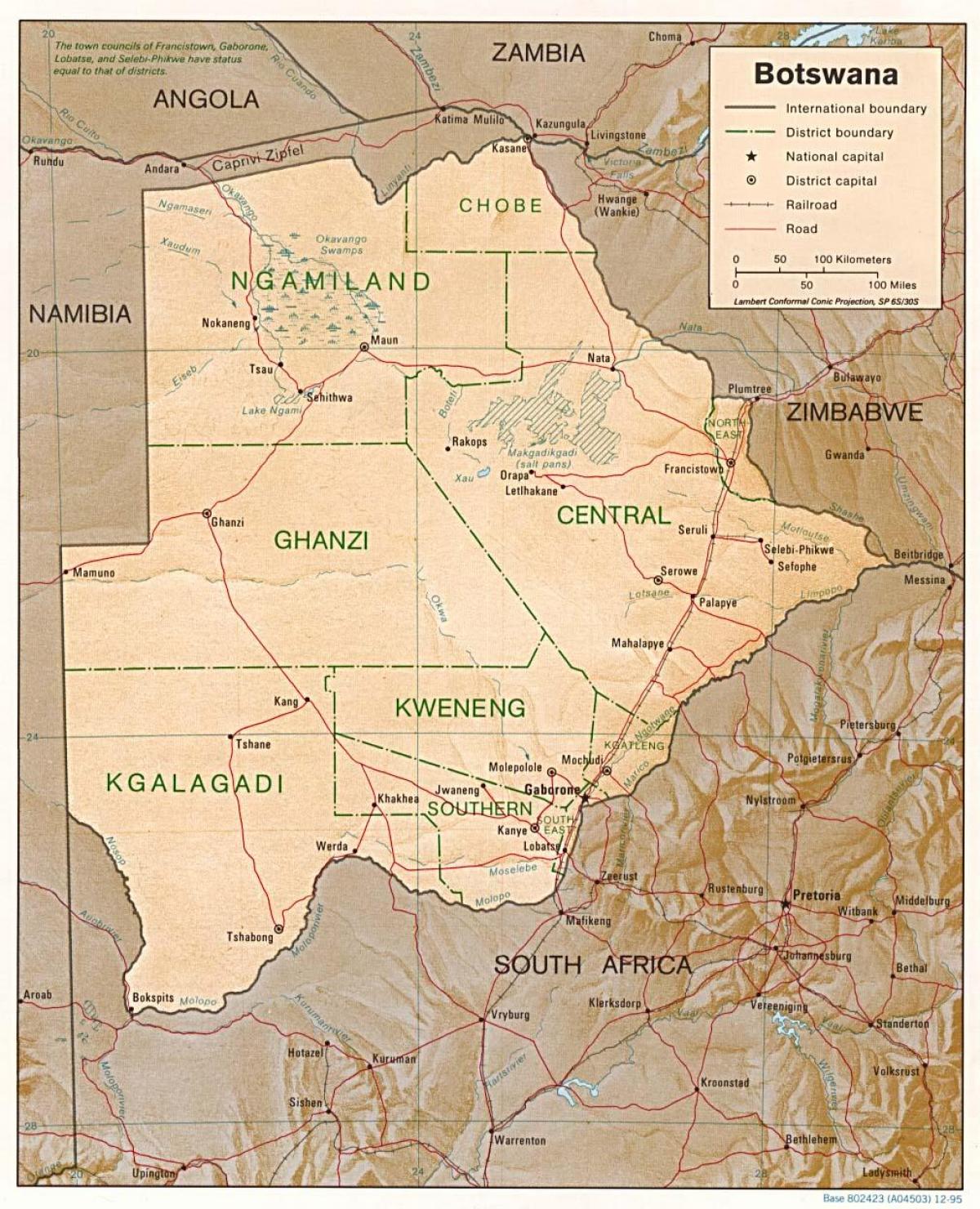 térkép Botswana mutatja, városok, falvak