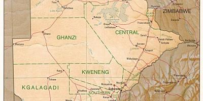 Térkép Botswana mutatja, városok, falvak